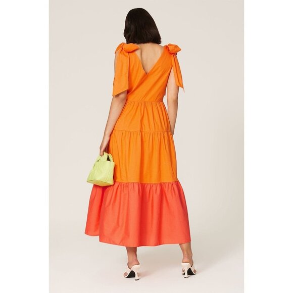 Color Me Courtney Louise Orange Stripe Tie Shoulder Maxi Dress Women's Size 0 - Picture 2 of 11